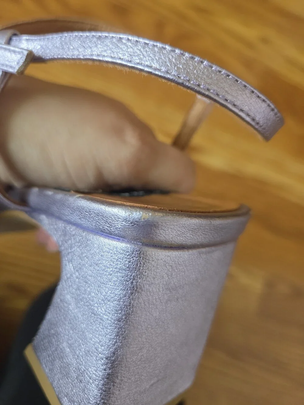 Metallic Lavender Strappy Block Heel Sandals